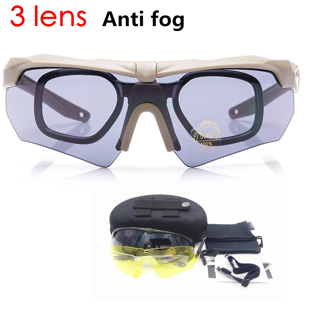 

Anti-fog 3 Lens Cycling glasses Tactics goggles Ballistic Military Sport Men Sunglasses Army Bullet-proof Eyewear shooting