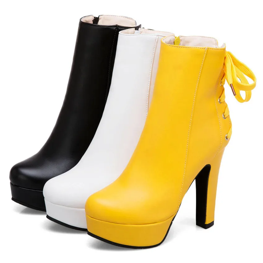 Сезон весна осень Женские ботильоны на платформе полусапожки высоком каблуке
