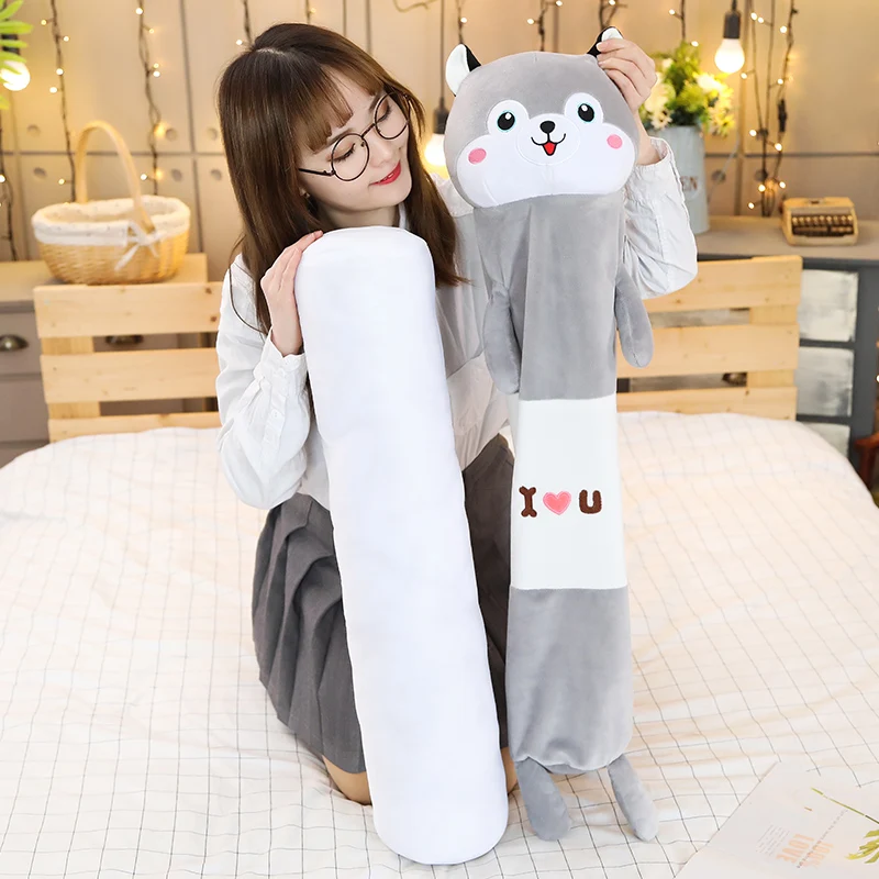 Kawaii животные цилиндрические плюшевые подушки мультфильм Длинные игрушки животных лягушка медведь коала Хаски лиса хомяк динозавр вещи спальный валик