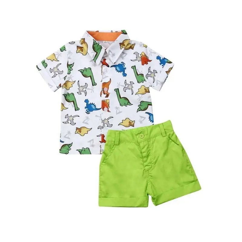 

2pcs Cartoon Dinosaur Prin Infant Toddler Kids Boys Girls Summer Clothes Set T-shirt Short Sleeve Tops+Shorts Pants Outfit Set