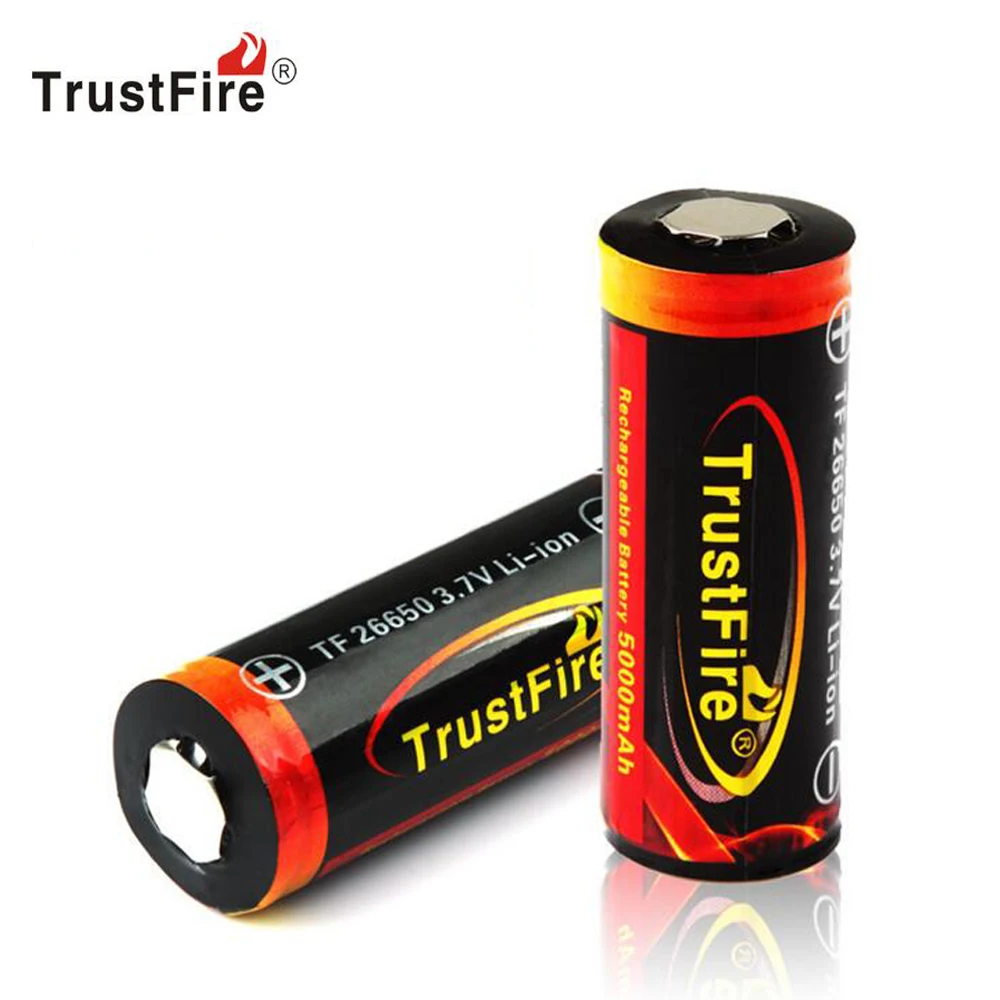 Подлинная оригинальная Trustfire 26650 защищенная 5000mAh 3,7 V литий-ионная аккумуляторная батарея 2 шт./лот