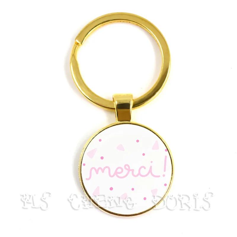 Merci Maitresse Key Chain Bohemian Jewelry Quote Keyring Round Glass Cabochons Supplies Craft Keychain Gift for Women Pendant | Украшения и