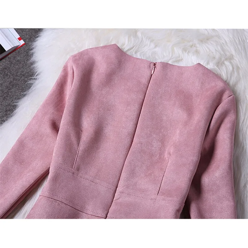 Женское платье из искусственной замши розовое облегающее вечернее с длинным