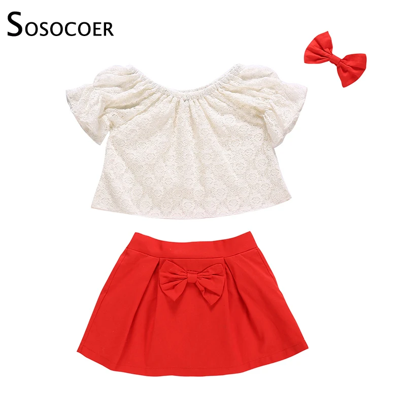 SOSOCOER/детская одежда комплект одежды для девочек эксклюзивная Кружевная футболка
