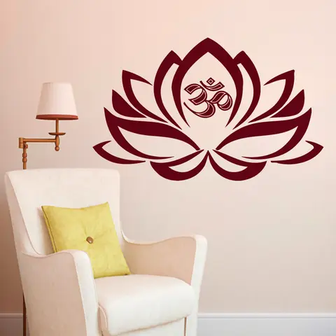 Бесплатная доставка, наклейки на стену цветок лотоса «Ом», наклейка на стену, Виниловая наклейка для йоги, студии, украшение для спальни