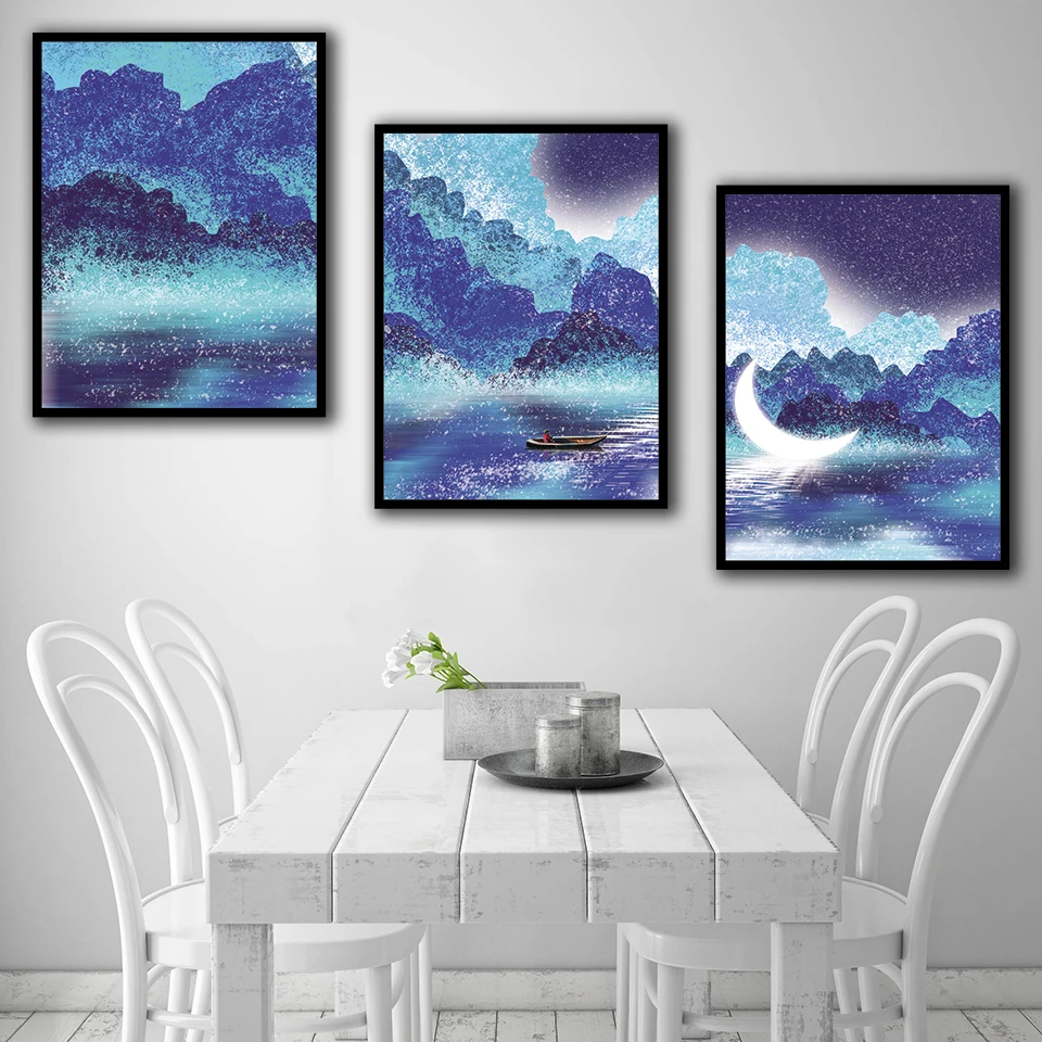 Синие геометрические стены искусства холст Картина Аватар плакаты и принты