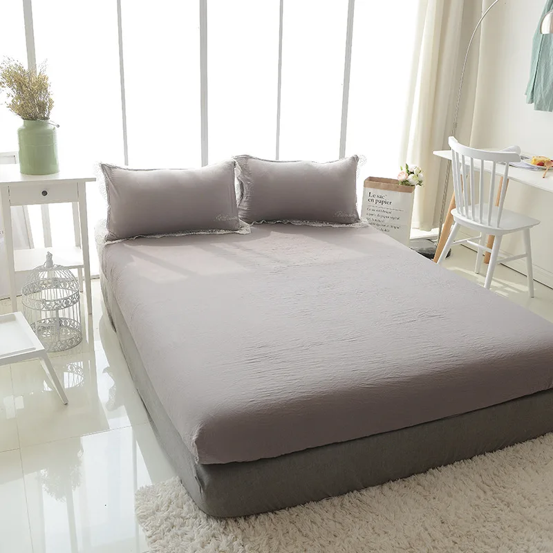 Однотонная простыня для матраса в японском стиле из чистого хлопка с эффектом