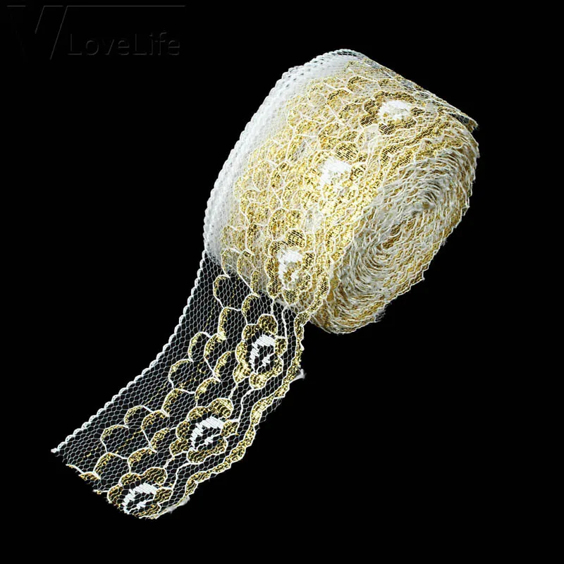 10 ярдов Золотая кружевная вышитая лента Мягкая сетчатая отделка сделай сам