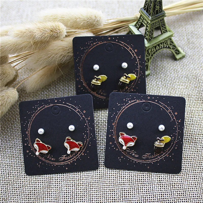 Red enamel style animal fox Pine cone fashion cute 2 pieces set of stud earrings Combination ear jewelry | Украшения и аксессуары