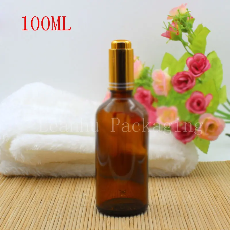 100ML Brown Glass Bottle With Gold Dropper, 100CC Essential Oil/Perfume/Essence Sub-bottling, Empty Cosmetic Container