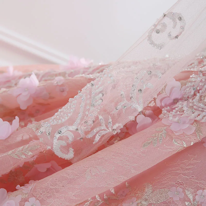 CloverBridal Романтические цветы блестки жемчуг Кристаллы бисером Розовые Свадебные платья элегантные с длинными рукавами О-образным вырезом 1 метр поезд