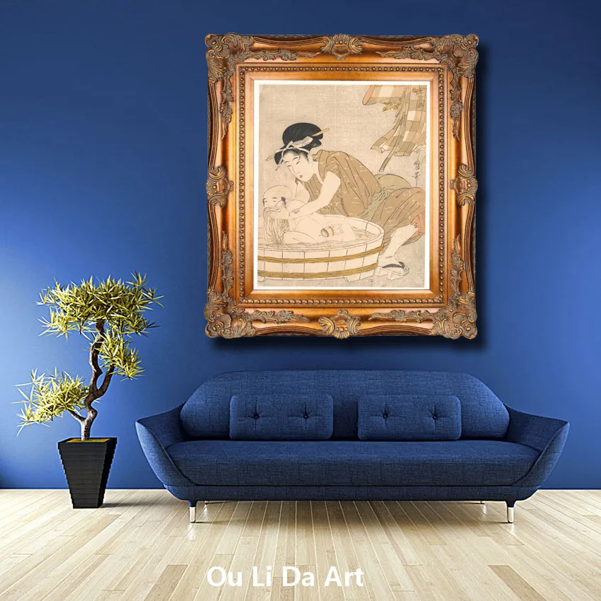 Классическое японское кимоно для женщин помогает детям купаться маслом холст