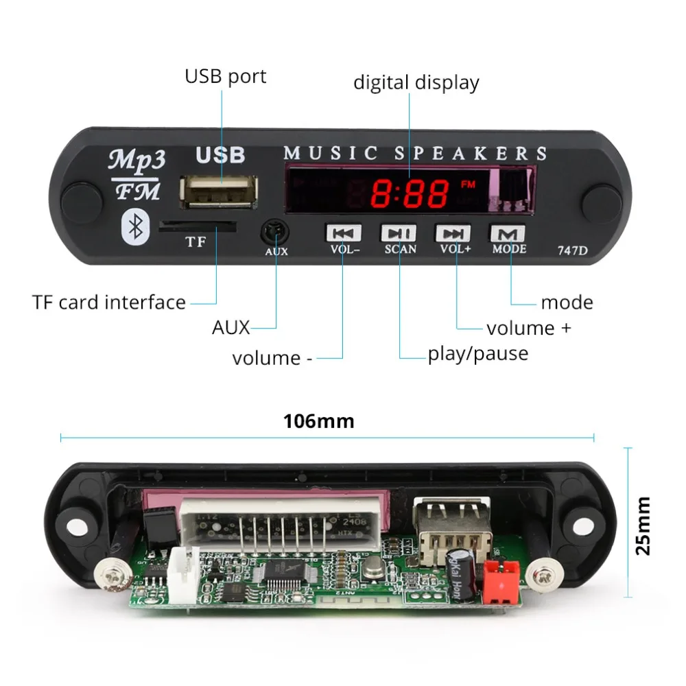 MP3 аудио декодер доска 5 в 12 В беспроводной Bluetooth MP3 декодер доска аудио модуль USB TF Радио MP3 декодер для автомобиля аксессуары