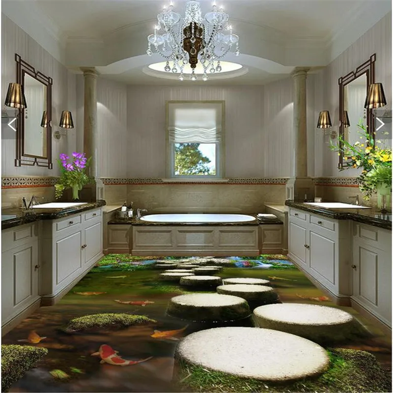 

beibehang Custom flooring 3D Pile Lake carp waterproof thick anti-slip non-slip bathroom self-adhesive 3d room wallpaper