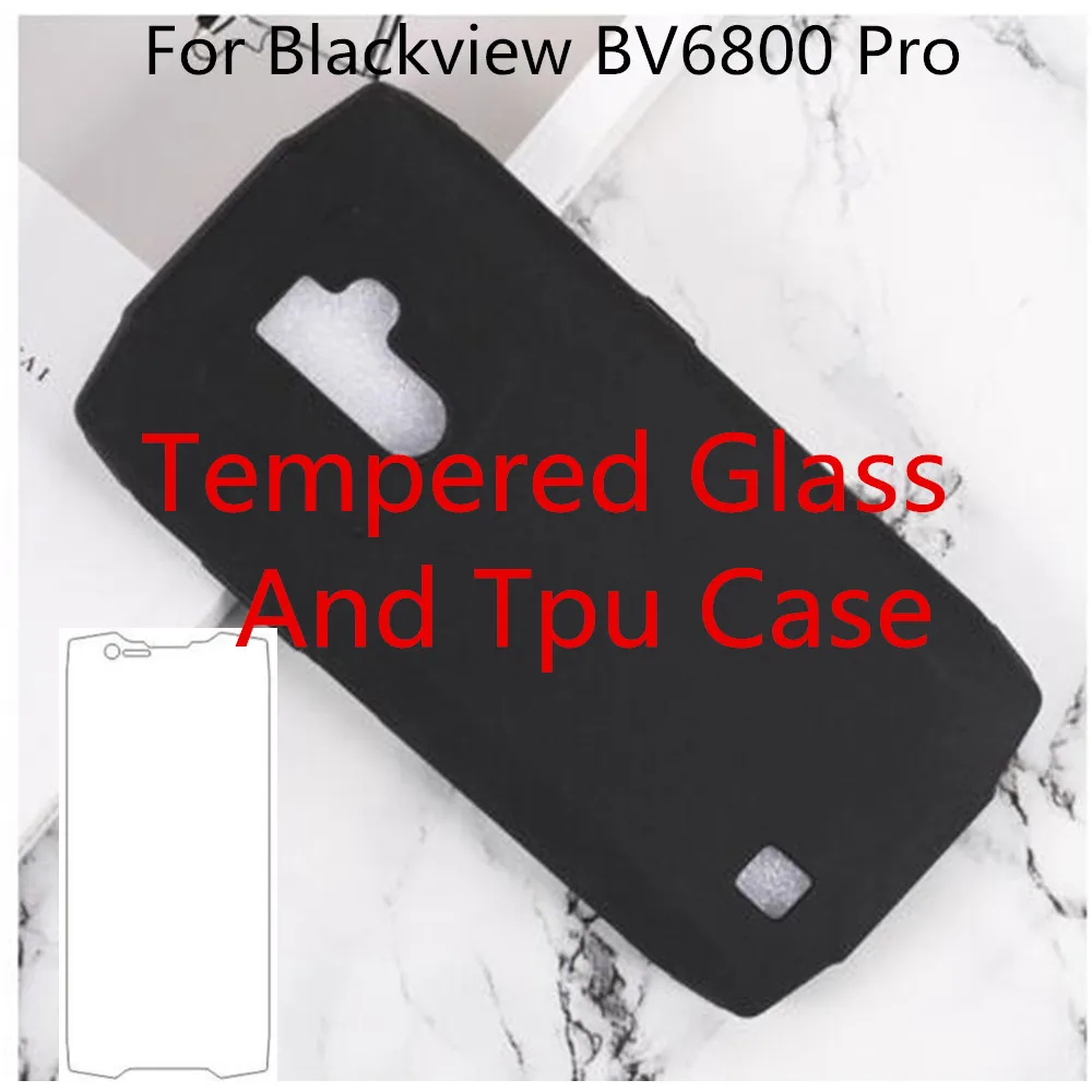 Для Blackview BV6800 Pro Мягкая силиконовая задняя накладка из ТПУ чехол 9H 0,3 мм 2.5D пленка из закаленного стекла для Blackview BV6800 Pro - Цвет: Case And Glass