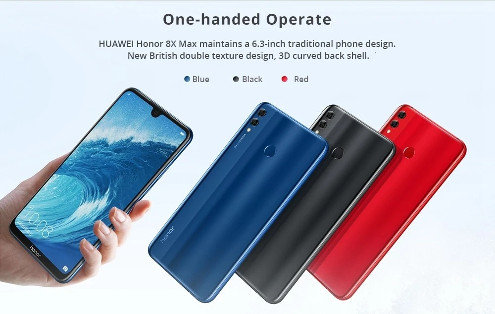 Honor 8X Max 7,12 дюймовый мобильный телефон Android 8,1 Snapdragon660 6+ 64 Гб 16 МП Восьмиядерный отпечаток пальца ID 4900 mAhSmartphone