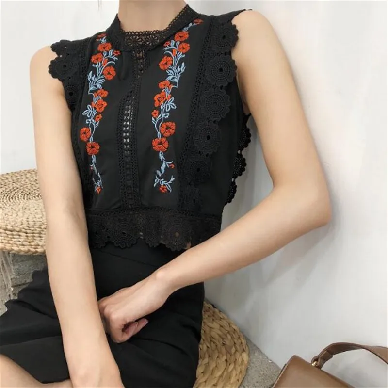 Женский кружевной жилет Повседневная Блузка без рукавов винтажные кружевные