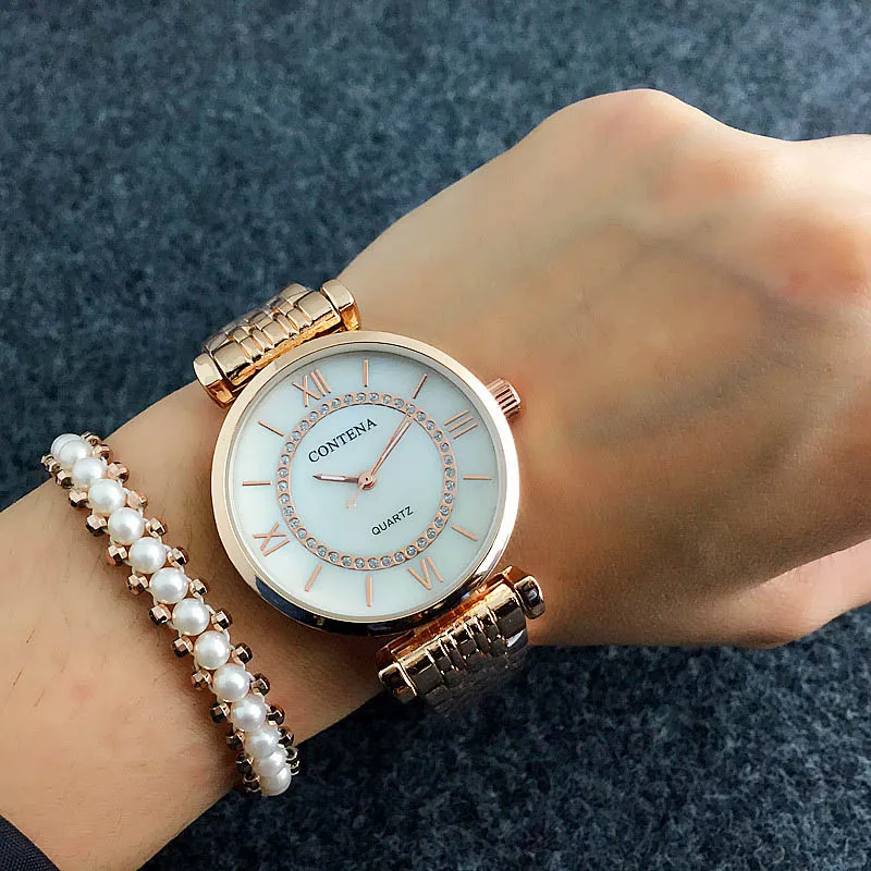 Contena лучший бренд класса люкс Montre часы Femme Модные женские Для женщин Стразы полный