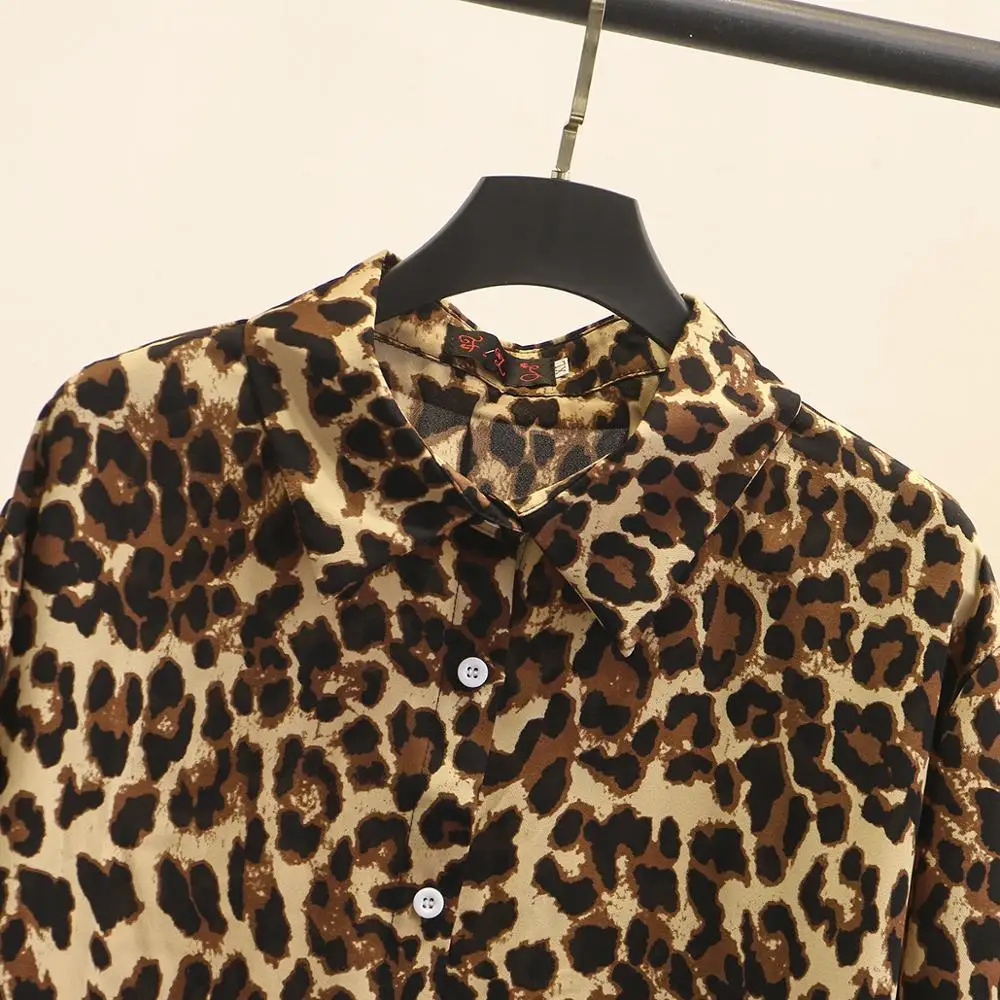 Женская леопардовая рубашка Повседневная Блузка с длинным рукавом и принтом