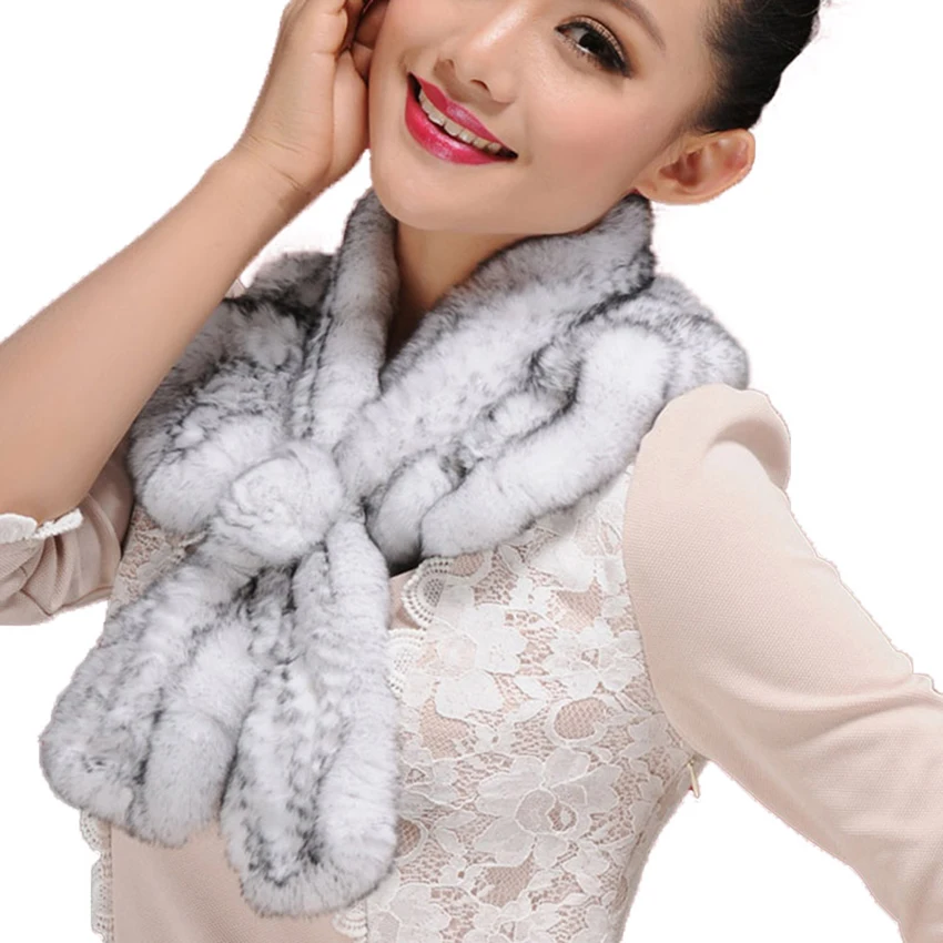 Настоящий мех кролика шарф украшение в виде цветка женская накидка зимняя шаль