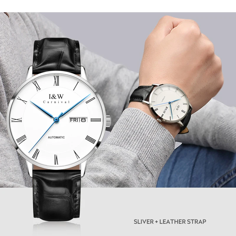 

New Arrival IW Automatic Watch Men Fashion Leather Strap Mechanical Watches Roma Number Clock Montre Homme Waterproof relogio
