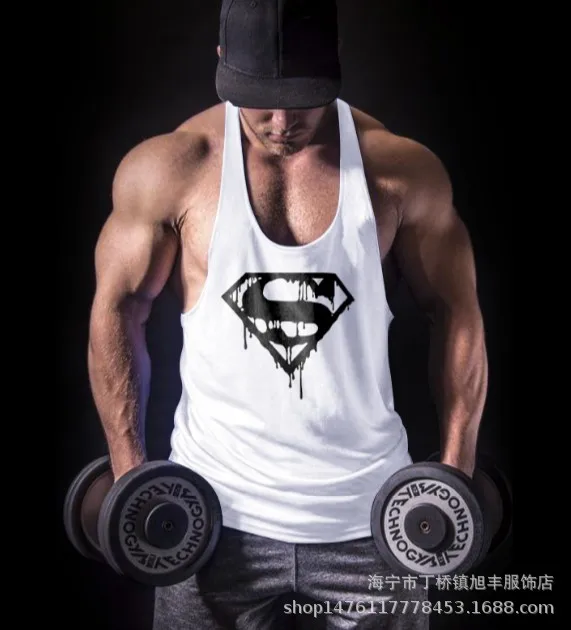 Professional bodybuilding fitness men's cotton deep digging type vest loose sports | Мужская одежда