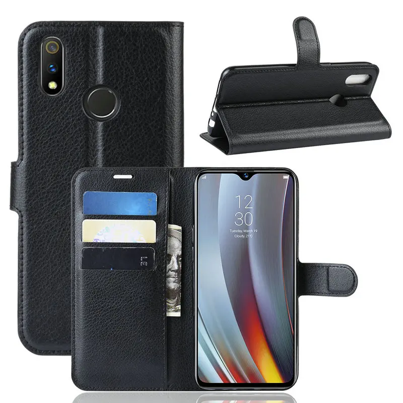 Роскошный кожаный чехол книжка для Realme 3 Pro RMX1851 бумажник с подставкой телефона