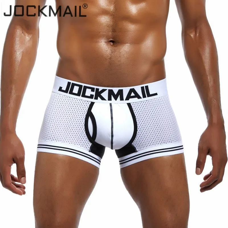 JOCKMAIL, фирменные боксеры, мужское нижнее белье, сексуальные сетчатые u-образные подштанники, Cueca, хлопковые трусы, трусы-боксеры, мужские трусики для геев