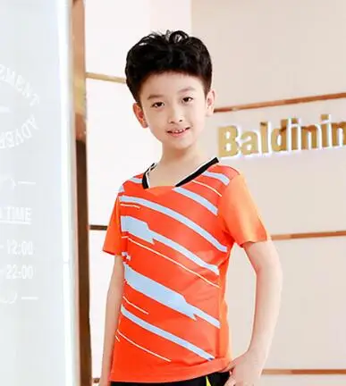 kid orange shirt Новая футболка для бадминтона, Детские теннисные майки для мужчин и женщин, рубашка для настольного тенниса, шорты, одежда, Детская Спортивная футболка - Цвет: kid orange shirt