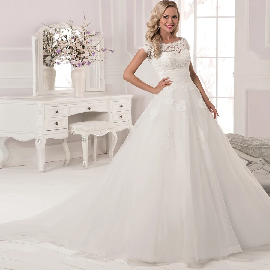 Очаровательные свадебные платья с короткими рукавами Robe De Mariage Кружевное бальное