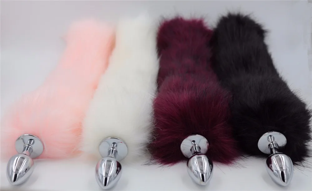 Искусственный плюшевый лисий хвост Анальная пробка 40 см длинная металлическая