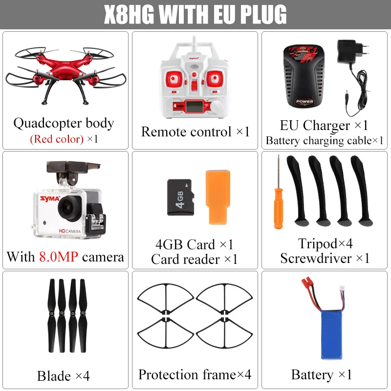 X8HG with EU Plug СЫМА Профессиональные Дроны БПЛА X8HG X8HW X8HC 2.4 Г 4CH Вертолет 1080 P 8MP HD Камера Quadcopter(СЫМА X8C/X8W/X8G Обновления - Цвет: X8HG with EU Plug