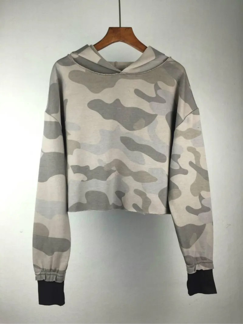 2017 осень зима Для женщин Повседневное камуфляж Толстовки дамы свободные длинным