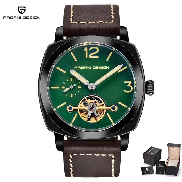 brown black green B PAGANI дизайнерские модные бизнес часы люксовый бренд водонепроницаемые автоматические механические часы Новинка Relogio Masculino дропшиппинг - Цвет: brown black green B