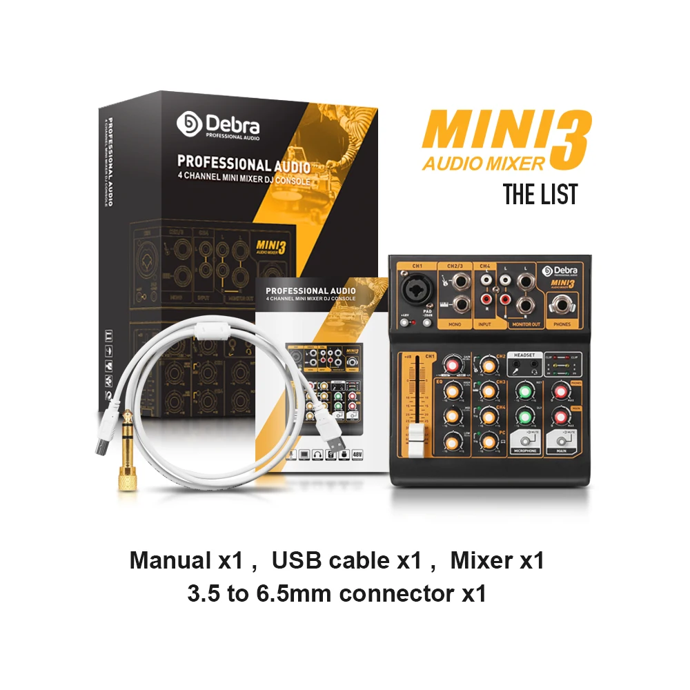 Портативный 4 канальный аудиомикшер Debra MINI3 музыкальная консоль с XLR и фантомным