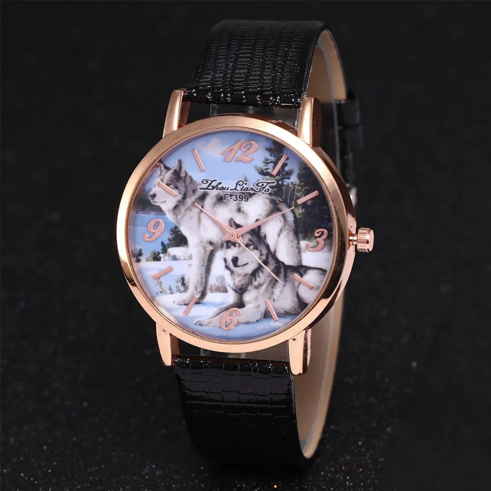 Новинка 2018 модный пояс женские часы подарок Волчья кожа с золотистым циферблатом