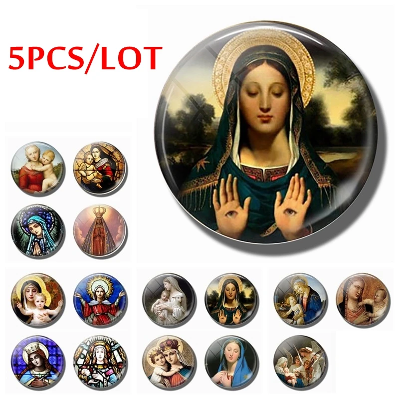 Стеклянный кабошон с изображением девы Марии 25 мм 5 шт./лот|Ювелирная фурнитура и