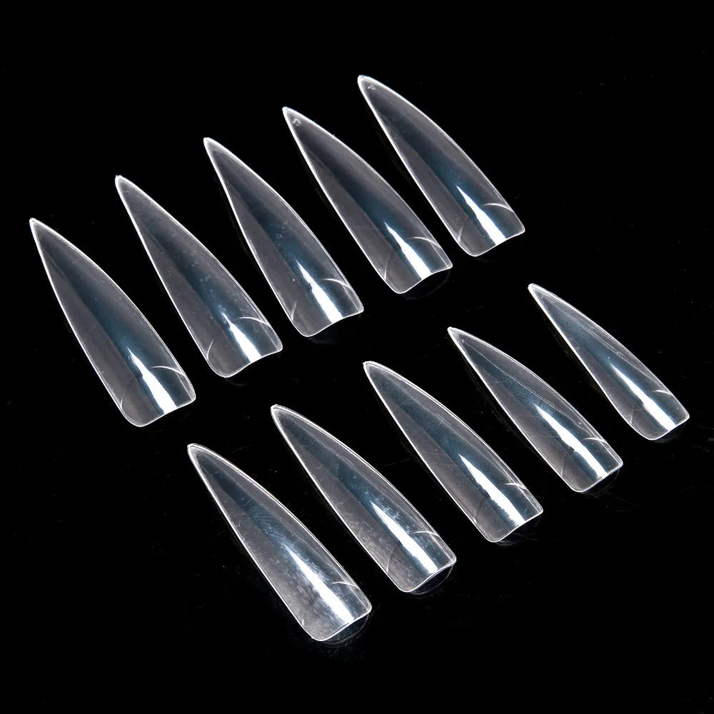

500 pcs Long Sharp Stiletto False Nail Tips Acrylic Salon Nail Art Set With Stainless Steel Nail Clipper Nail File