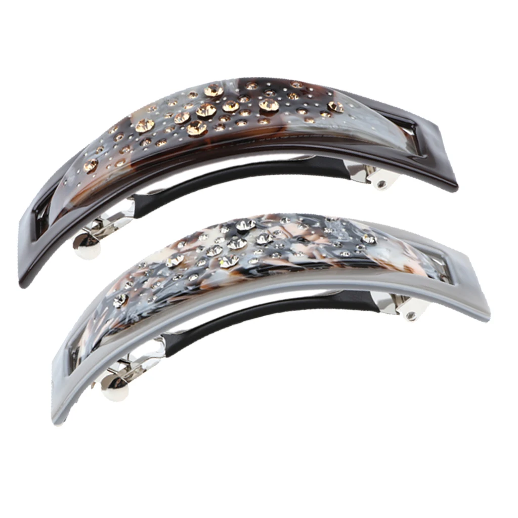 

MagiDeal 2Pcs French Acetate Hair Clip Automatic Barrette Women Hair Hairpin