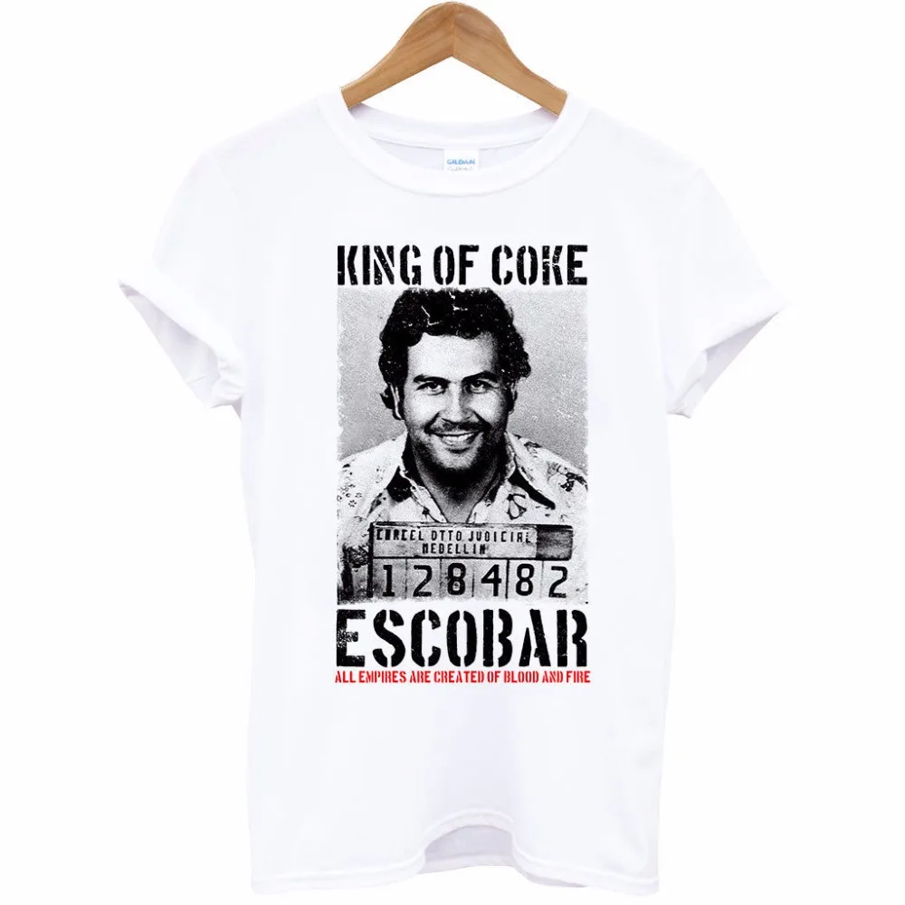 King Of Coke Pablo Escobar Narcos Мужская футболка хип хоп футболки Camisetas рубашка JOAQUIN GUZMAN EL CHAPO