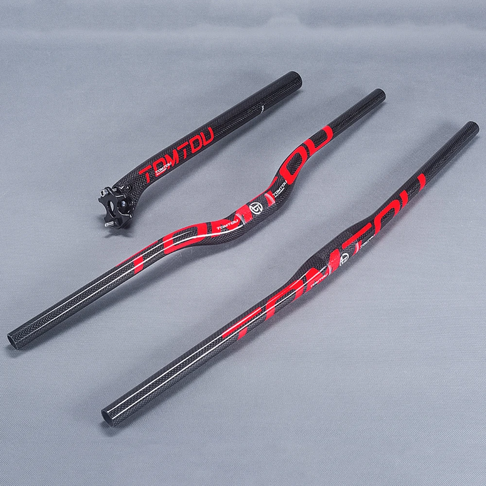 TomTou 3K Carbon Mount велосипедные комплекты для руля MTB горизонтальные рули руля и назад 25 градусов Подседельный штырь глянцевый красный-TS2T47