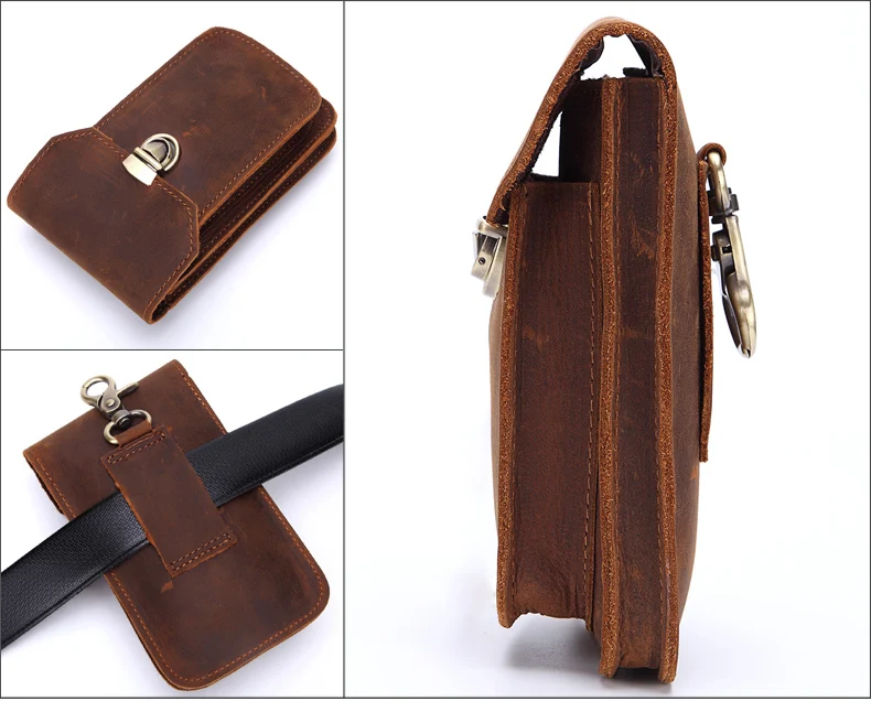 MISFITS Crazy Horse Genuine Leather Waist Packs Men Casual Small Fanny Pack Belt Loops Hip Bum Bag Waist Bag Phone Pouch Purses