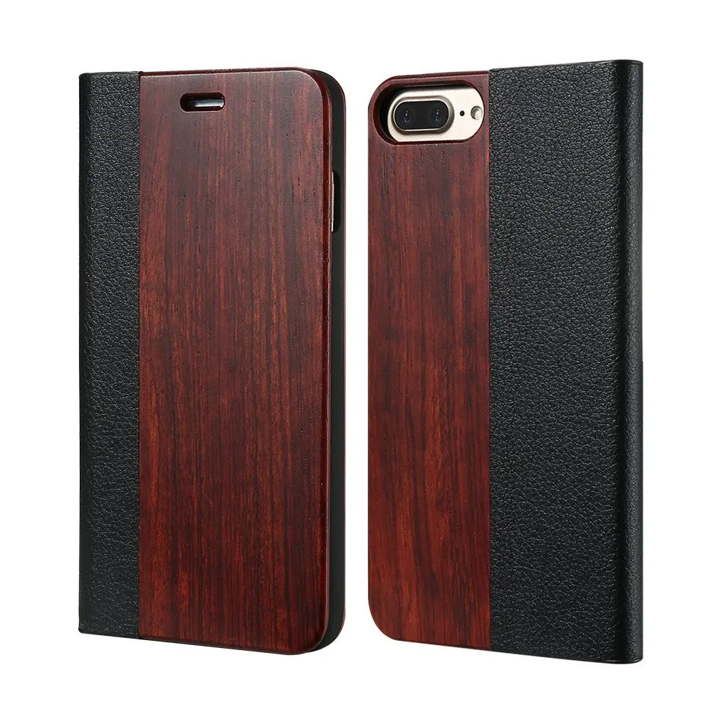 Kisscase Флип-кошелек для iPhone 6 6S 7 8 Plus Cover Ретро натуральный корпус из натурального дерева для iPhone 6 6S 7 8 Plus X 10 Case чехол на айфон 6 чехол на айфон 7 8 чехол на айфон 6s plus чехлы на айфон 6 plus - Цвет: Rosewood