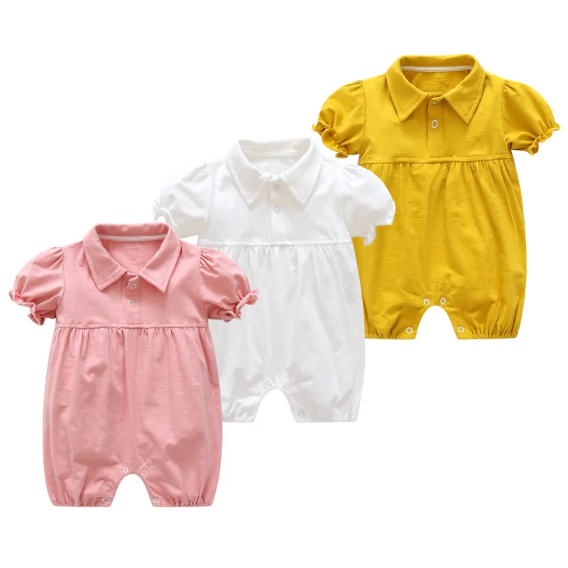 Цельный летний комбинезон с короткими рукавами для маленьких девочек белый