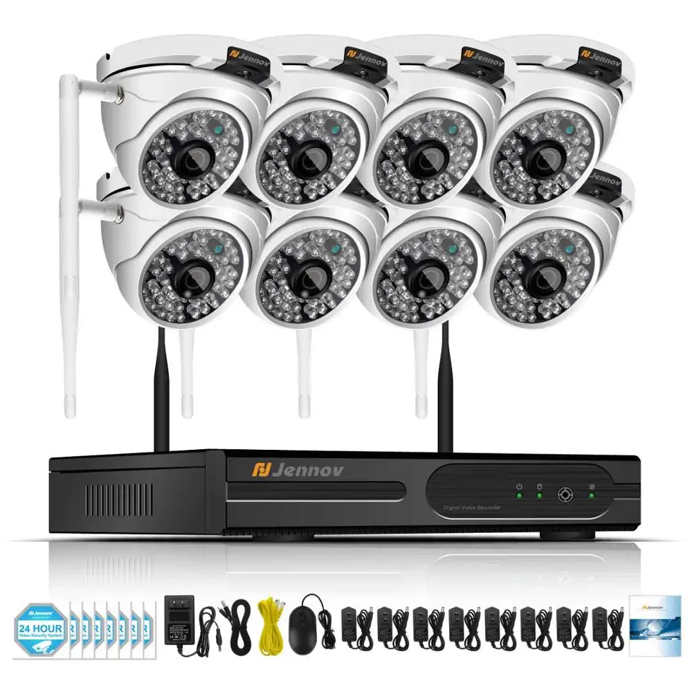 8 Pieces Cameras Jennov, 2 МП, 1080 P, NVR, Wi-Fi, видеонаблюдение, беспроводная CCTV камера, 8 каналов, уличная, водонепроницаемая, IP 66 HD, беспроводная камера для домашней безопасности - Цвет: 8 Pieces Cameras
