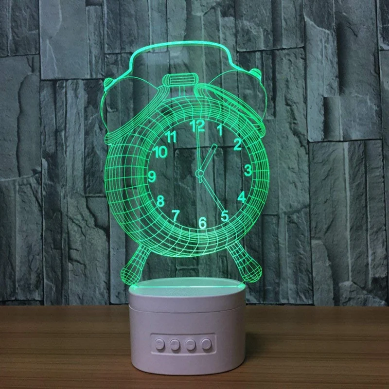 3D Alarm Clock Optical Illusion Visible Night Light With Bluetooth Speaker Base Led Desk Lamp 5 Color For Usb Children Baby | Лампы и