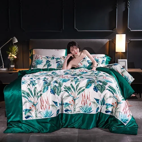 bedding set 8 Шелковая сатиновая простыня с цветочным рисунком, простыня, Комплект постельного белья королевского размера, роскошный комплект постельного белья, пододеяльник, постельное белье, наволочка, ropa de cama - Цвет: bedding set 8