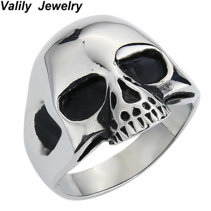 EdgLifU Gold-color Men Ring Vintage Motor Biker Half Alien Skull Ring Stainless Steel Band Rings for Men Party Jewelry