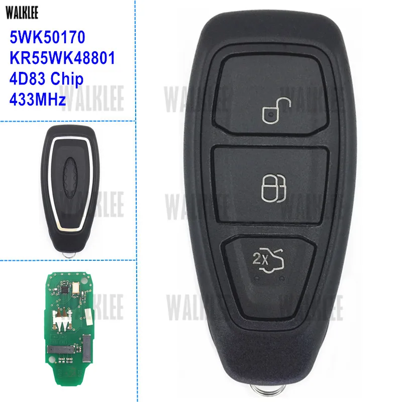 WALKLEE дистанционный смарт-ключ 433 МГц костюм для автомобиля Ford P/N: 5WK50170 FCC ID: KR55WK48801 HU101 Blade