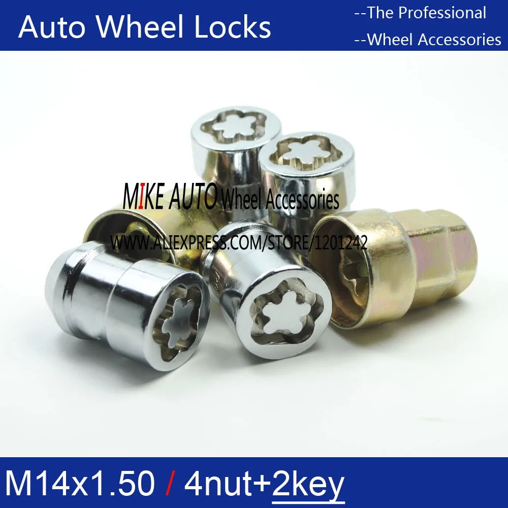 4 гайки + 2 ключа M14x1.5 хромированные замки на колеса комплект гаек с защитой от швов